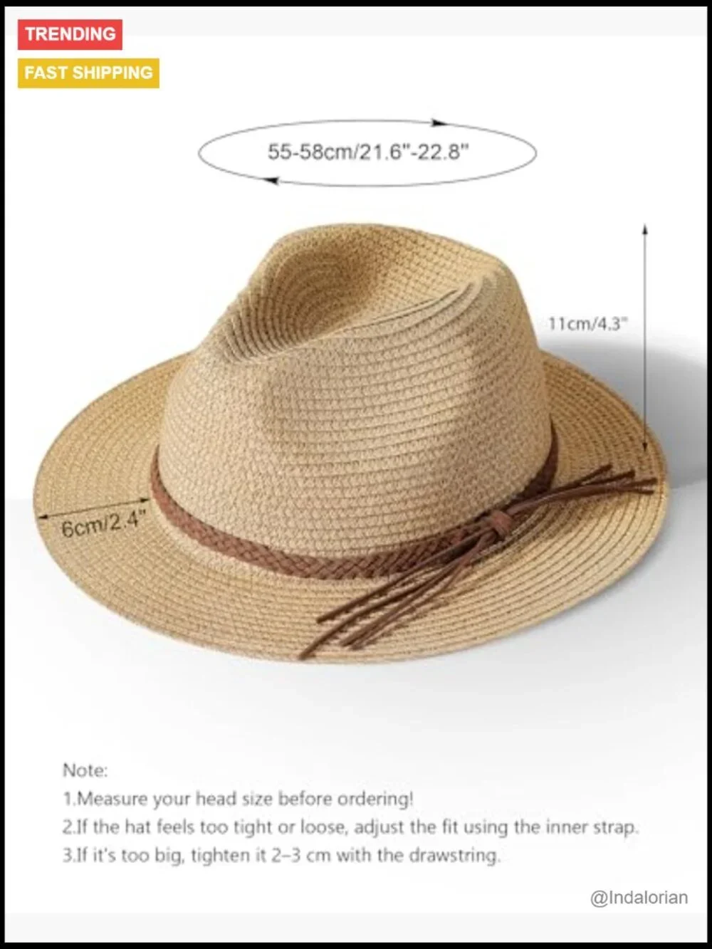UPF 50+ Packable Sun Straw Fedora Hat with Chin Strap